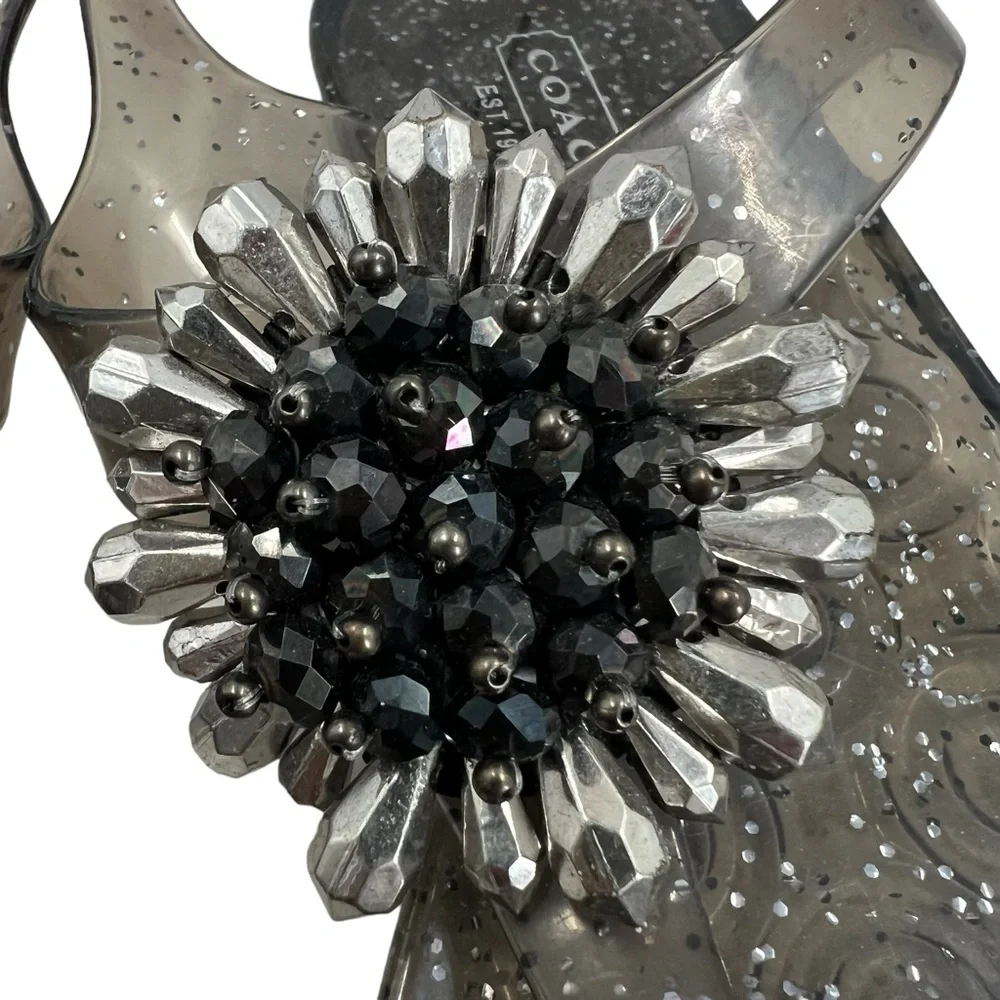 Coach Clear Glitter and‎ Beaded Hilda Jelly Sandals Women Size 5B
